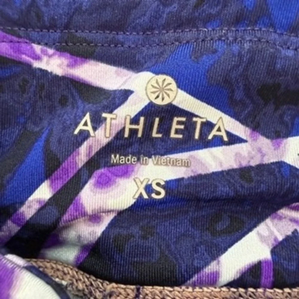 Athleta Leggings High Rise Geometric Abstract Slim Fit XS Blue Purple Athletic